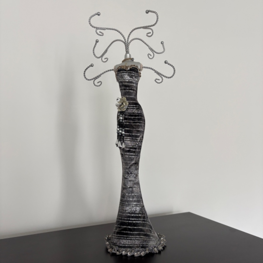 Jewelry Stand Mannequin Holder Display Sleek Beaded Evening Gown